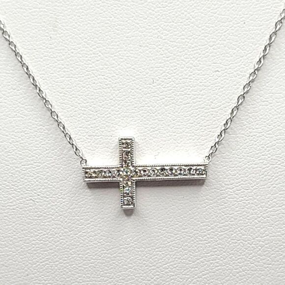Sterling Silver Cross Necklace, - Picture 1 of 8